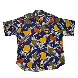 Delveneto Made in Italy Abstract Geometric Shirt XL Short Sleeve Blue Vintage